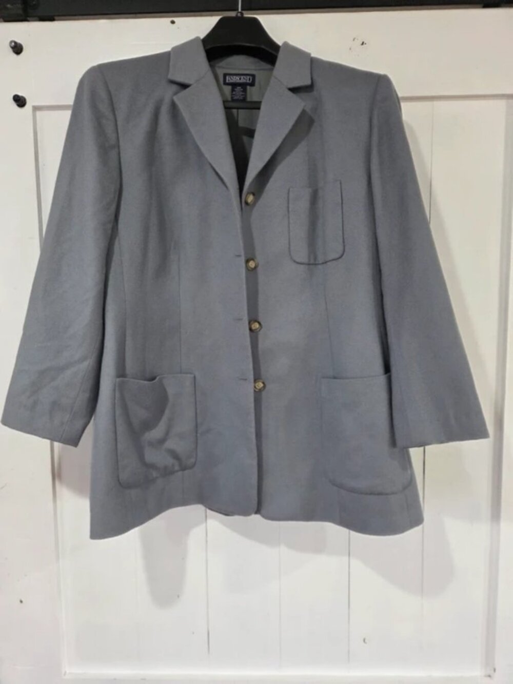 Lands' End Wool Cashmere Chore Blazer Jacket 18W Slate Blue 4-Pocket Coat